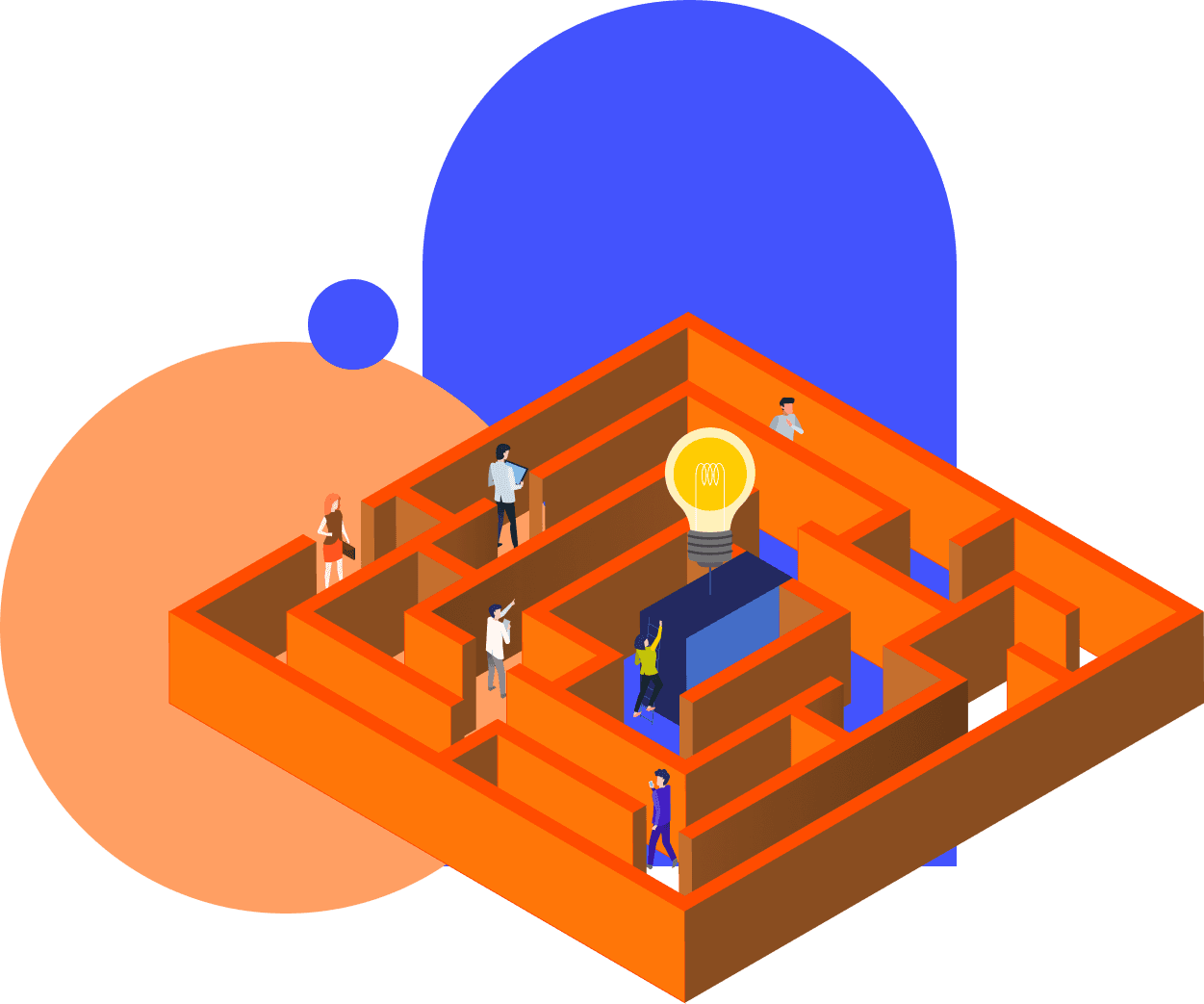 Illustration of people inside a maze